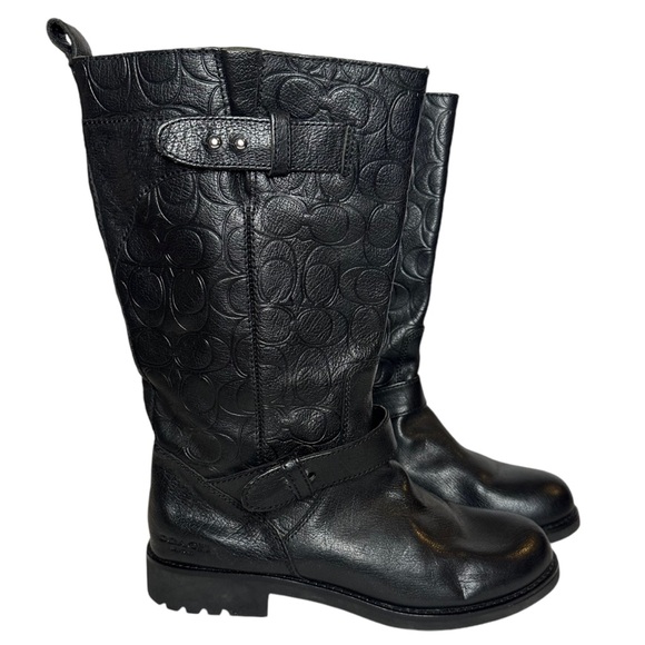 Coach Womens Virginia Genuine Leather Black Mid Calf Pull On Boots Size 8 - Picture 6 of 11
